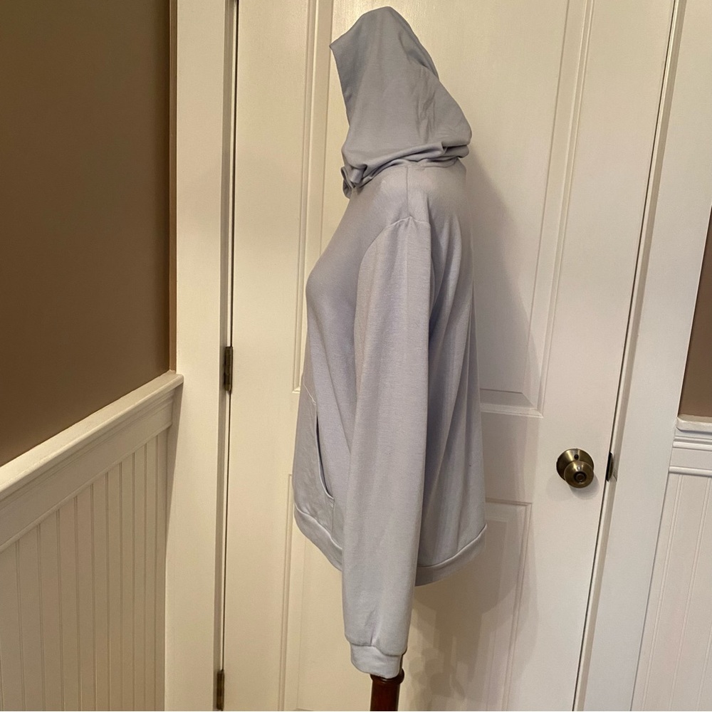FOR THE REPUBLIC TOP HOODIE SWEATSHIRT LIGHT BLUE LIGHTWEIGHT KANGAROO POCKET S - Picture 5 of 10